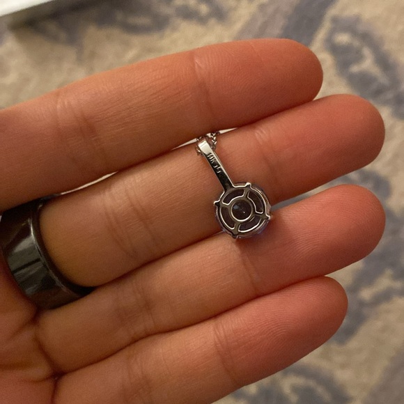 14K White Gold Blue Topaz and Diamond Pendant Necklace - Picture 4 of 5